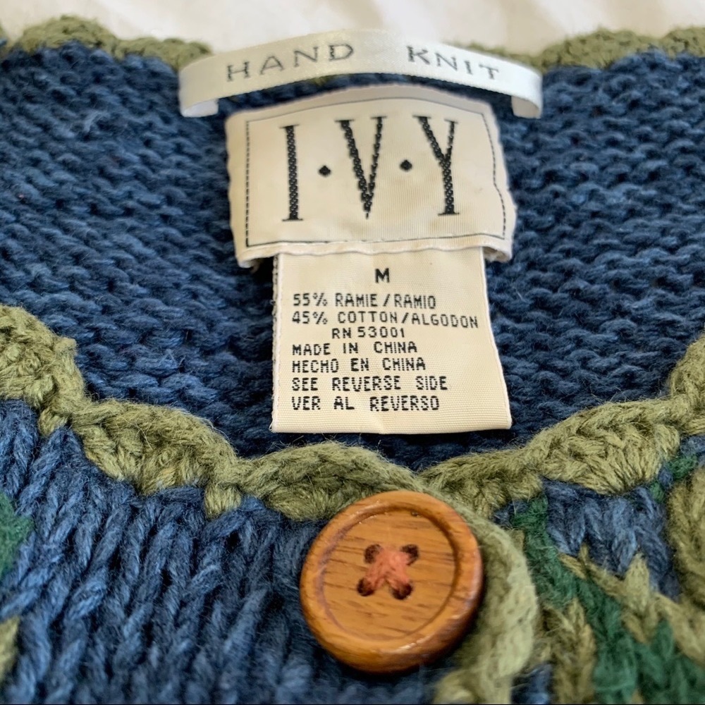 Hand Knit Ivy Vintage Embellished Tunic Sweater, grandma core, cottagecore, M - Picture 16 of 16